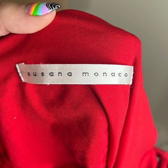 Susana Monaco Bright Red Asymmetrical Body Con Dress - Picture 2 of 4